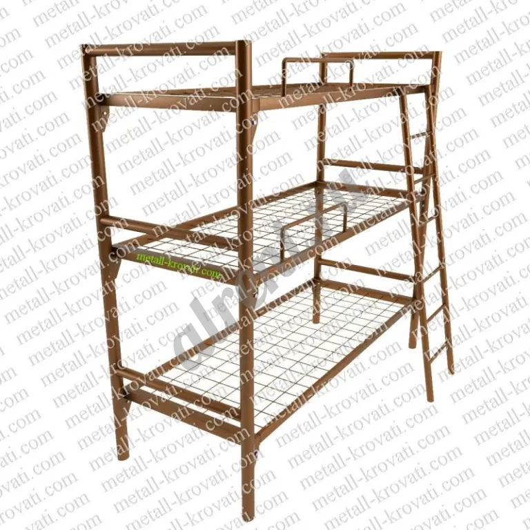 Трехъярусные кровати металлические с лестницами